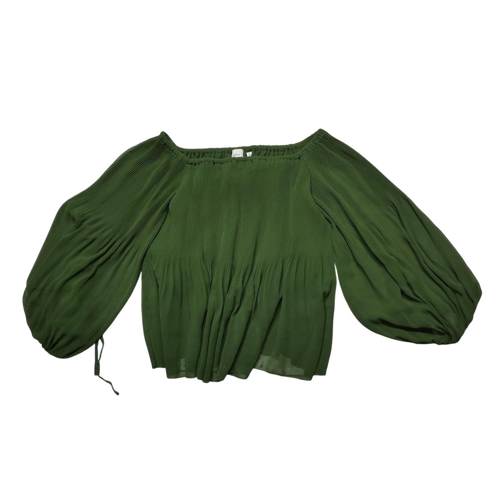 Wilfred Blouse Womens Small Green Off Shoulder Pleated Balloon Sleeve Top